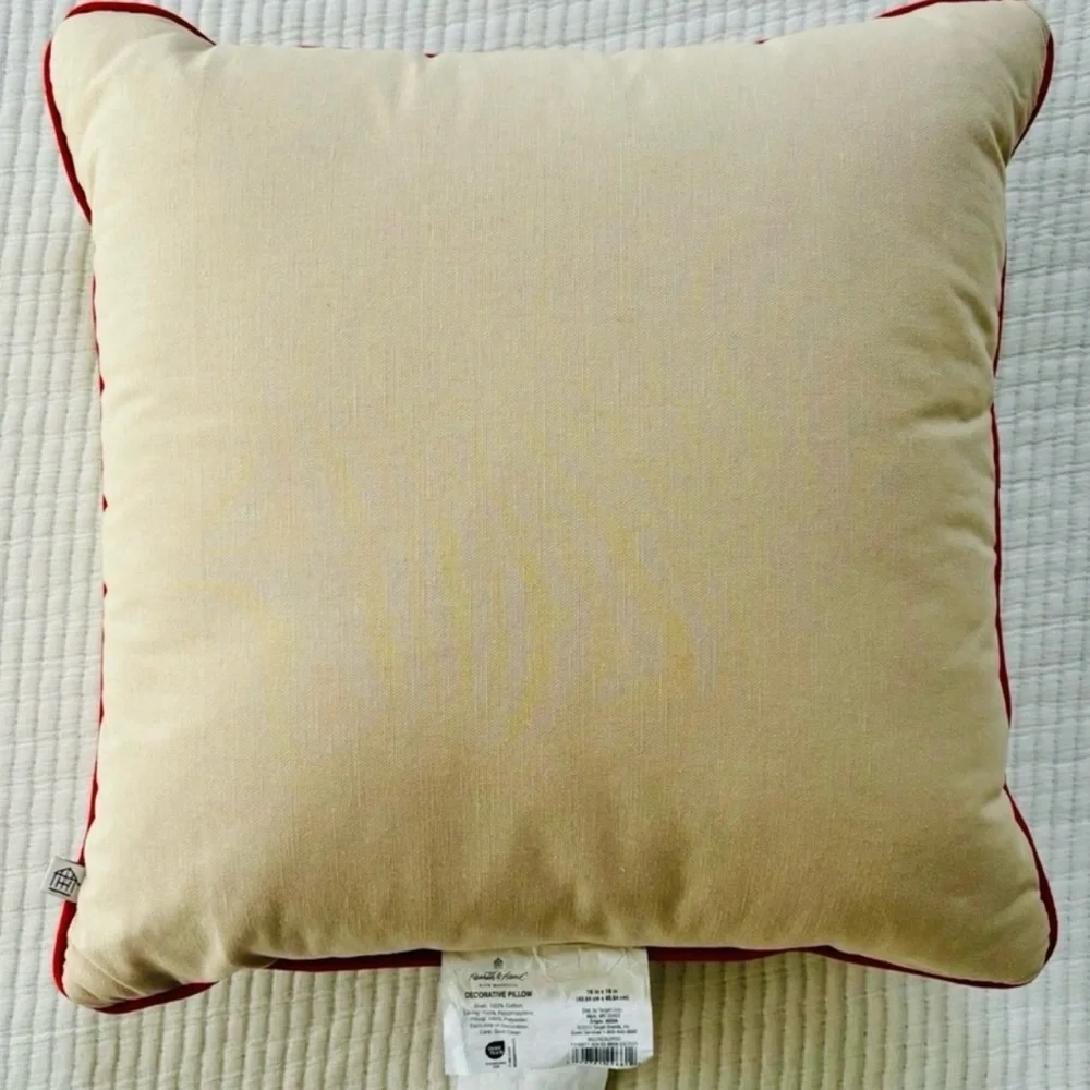 Hearth & Hand with Magnolia Tree Icon Toss Square Pillow Cream with Red Edge NWT